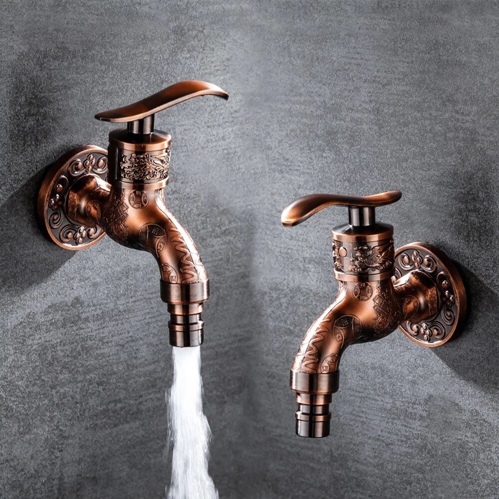 Retro Kitchen faucet Wall Mount ZincAlloy Antique Bibcock Garden Washing Machine Faucet Hose Single Cold Tap For Bathroom faucet