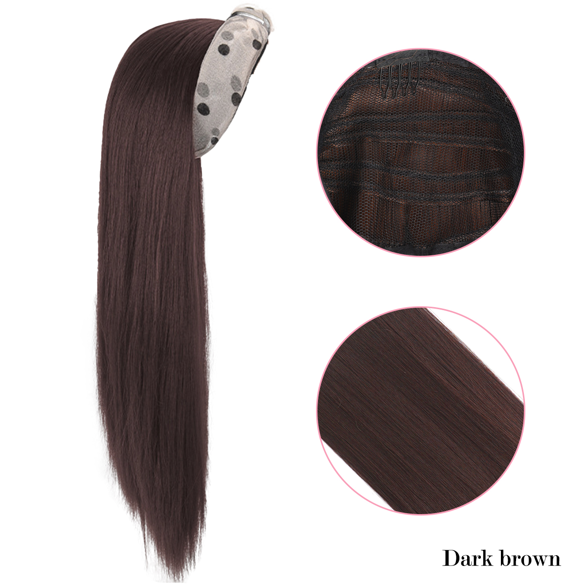 Extension capillaire synthétique longue lisse 24 pouces, bandeau cerceau noir brun résistant à la chaleur, accessoires pour femmes: #2