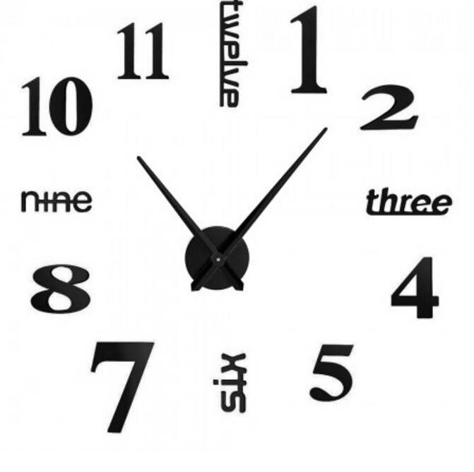 Medium Size Acrylic Wall Clock DIY Mirror Wall Clock Bedroom Wall Stickers DIY with Numbers Clock Sticken on the Wall: Black