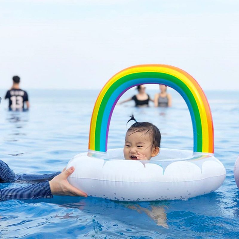 Inflatable Glitter Sequins Swimming Ring Arch Rainbow Cloud Toddler Baby Seat Circle Float Water Entertainment Toy for Pool Beac