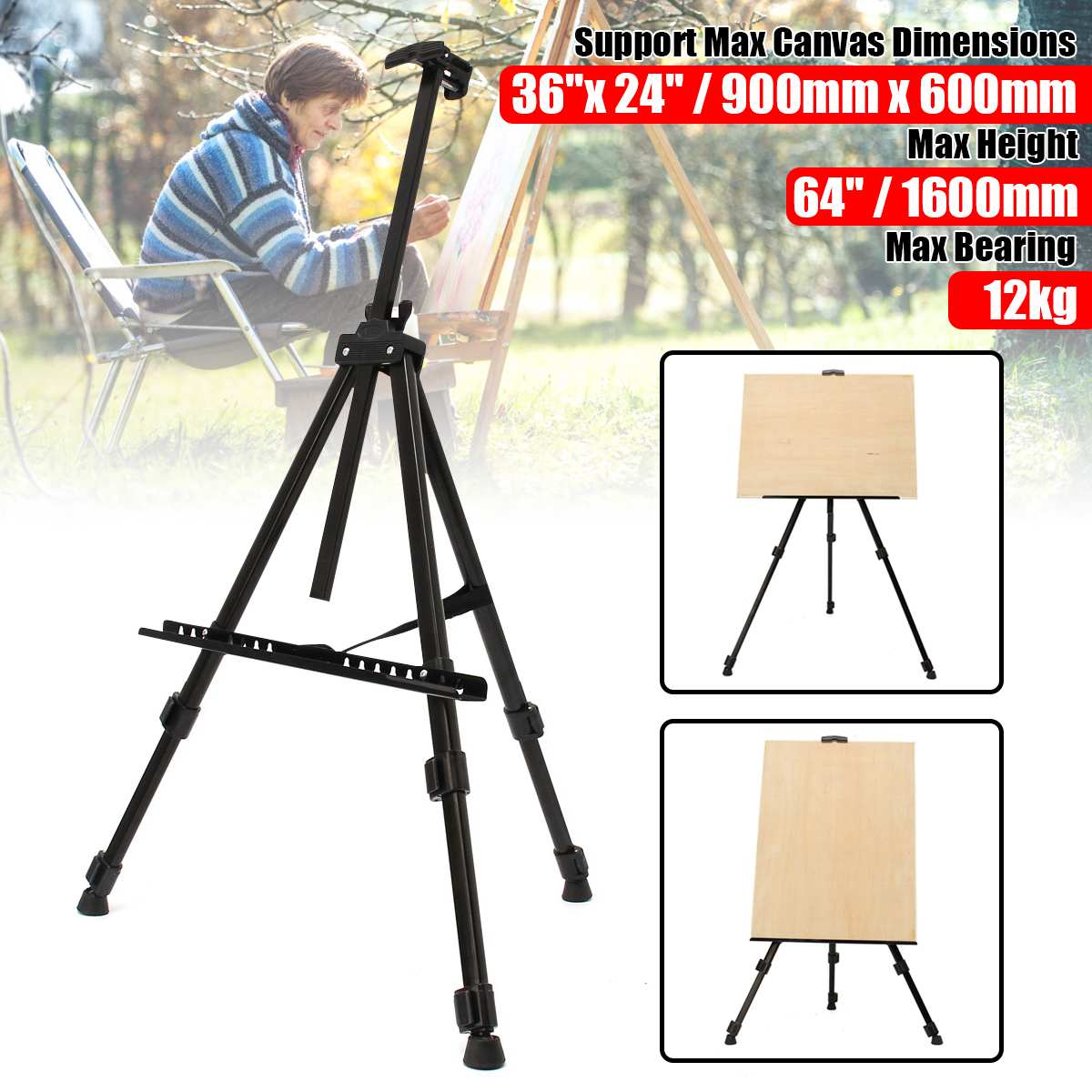 Black Portable Adjustable Folding Artist Art Field Studio Painting Tripod Display Easel Stand Mini Easel for Painting Outdoor
