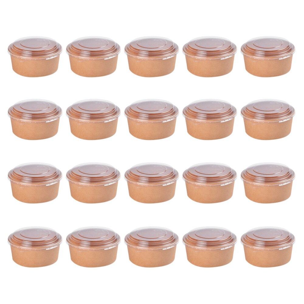 20pcs Disposable Kraft Paper Bowls Fruit Salad Bowl Food Packaging Containers Party Favor (16oz, with Lid): As Shown 2