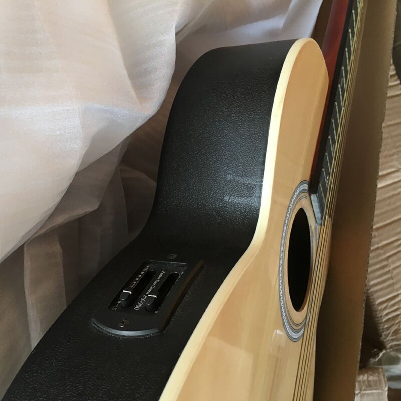 Round back 38 inch stock basswood top electric acoustic guitar 6 string folk guitar with small flaws without truss rod