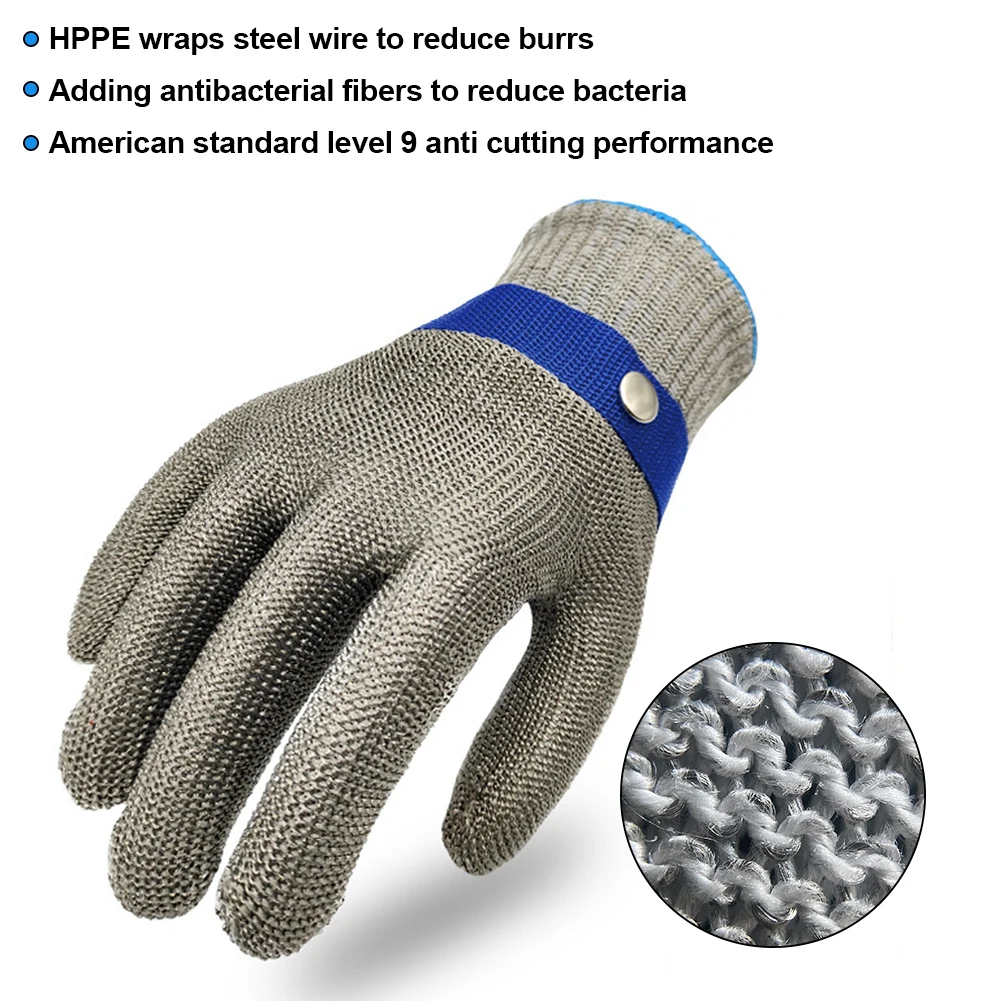 Guante resistente a cortes, guantes metálicos de malla de acero inoxidable, seguridad laboral, anticorte, matanza, carnicero, corte, guante de hierro para matar peces