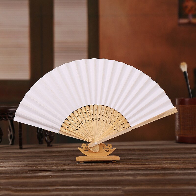 1PC 7 Inch White Paper Fan Empty White Folding Fan Color Children's Painting Fan DIY Hand Painted Pigment Surface Folding Fan: white