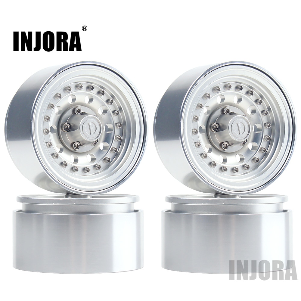 INJORA 4pz Nero/Argento in Lega di Alluminio 1.9 Beadlock Ruota orlo per 1:10 RC cingolato assiale SCX10 90046 AXI03007 TRX4 bronco