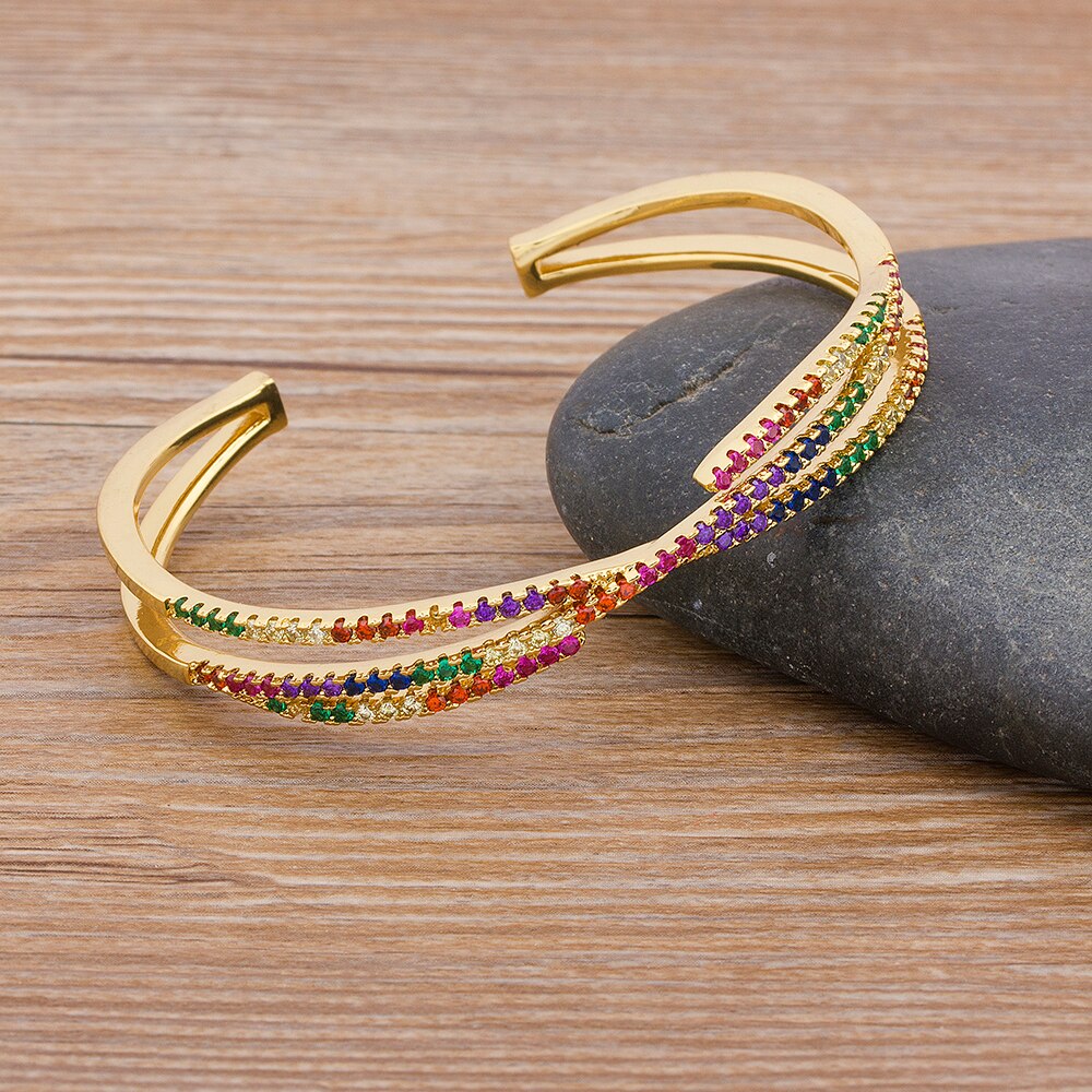 neue Luxus Manschette Armbänder für Frauen Bunte Strass Öffnen Armreifen fein Schmuck Beste Party Hochzeit