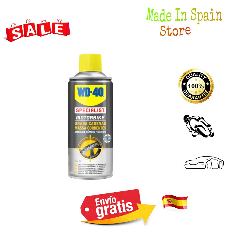 WD-40-Grasa de Cadenas para motocicleta, Spray de 400ml para cajas, transmisores y anillos