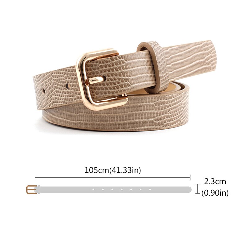 Imprimir lagarto cinturones de cuero para mujer oro Pin cuadrado de hebilla de cinturón de cintura vestido de mujer Jeans Correa Decoración