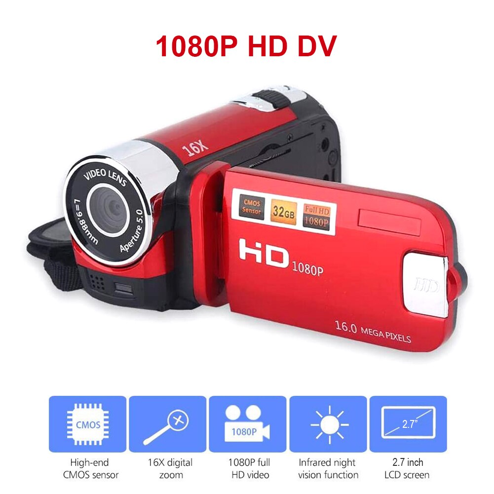 HD-100 1080P DVR Definition Night Vision Time Selfie COMS 16MP DV Camera 16X Digital Zoom 270 Rotation Video Camcorders