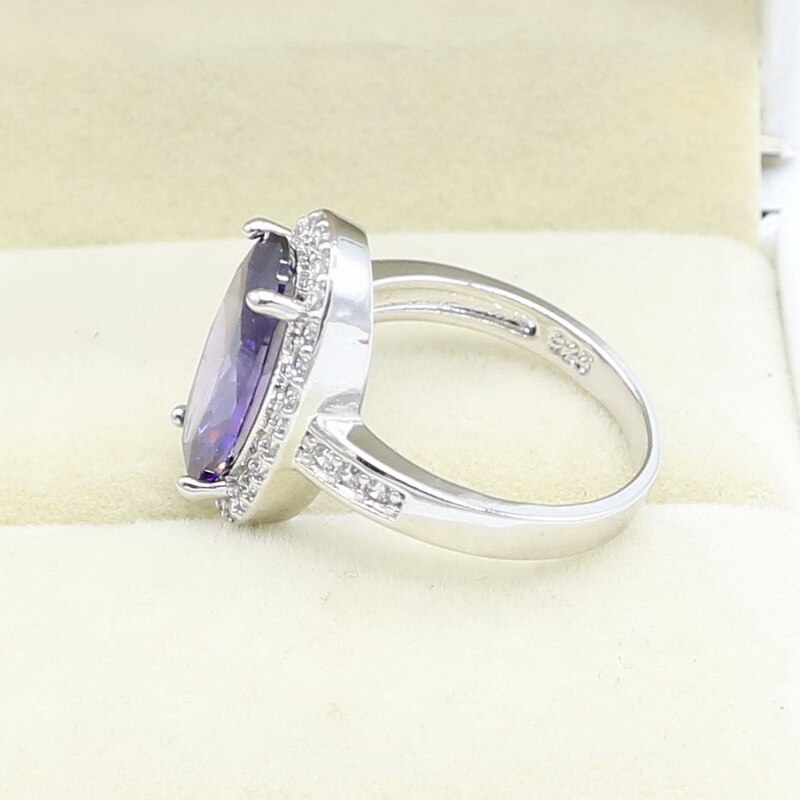 Viola Ametista Bianco Topazio Anello In Argento 925 Per Le Donne Regalo Di Compleanno Dei Monili di Cerimonia Nuziale Acquistare Uno Ottenere Uno Libero