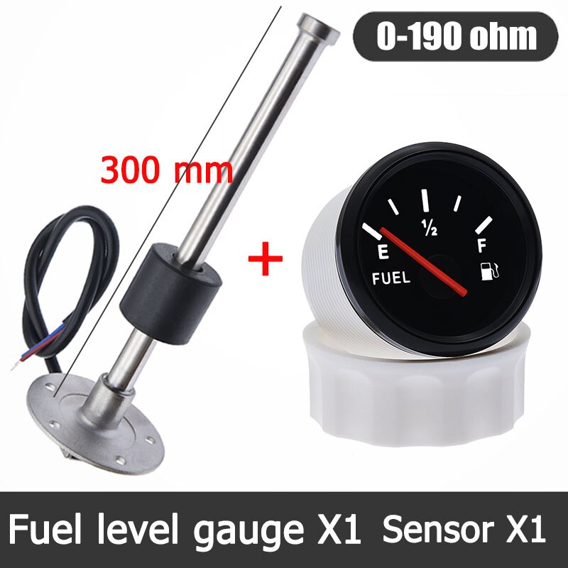 0-190 Ohm Fuel Level Gauge With Fuel Level Sensor 52mm Fuel Level Meter With Red Backlight Oil Indicator Range 100-500mm Sensor: BN 300MM