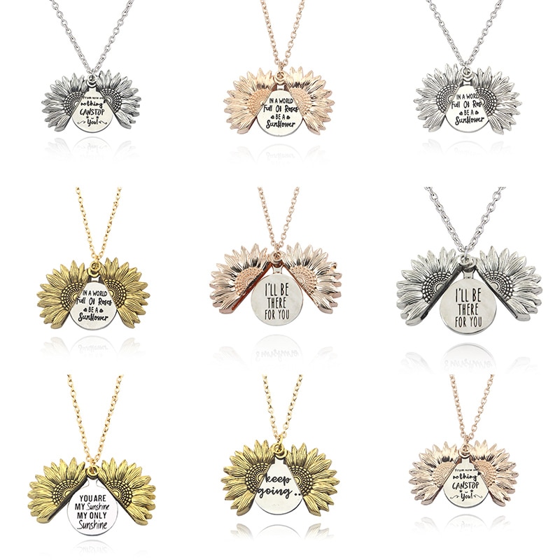 You Are My Sunshine Open Locket Sunflower Necklace Boho Jewelry Stainless Steel Friendship Letter Necklace Collier