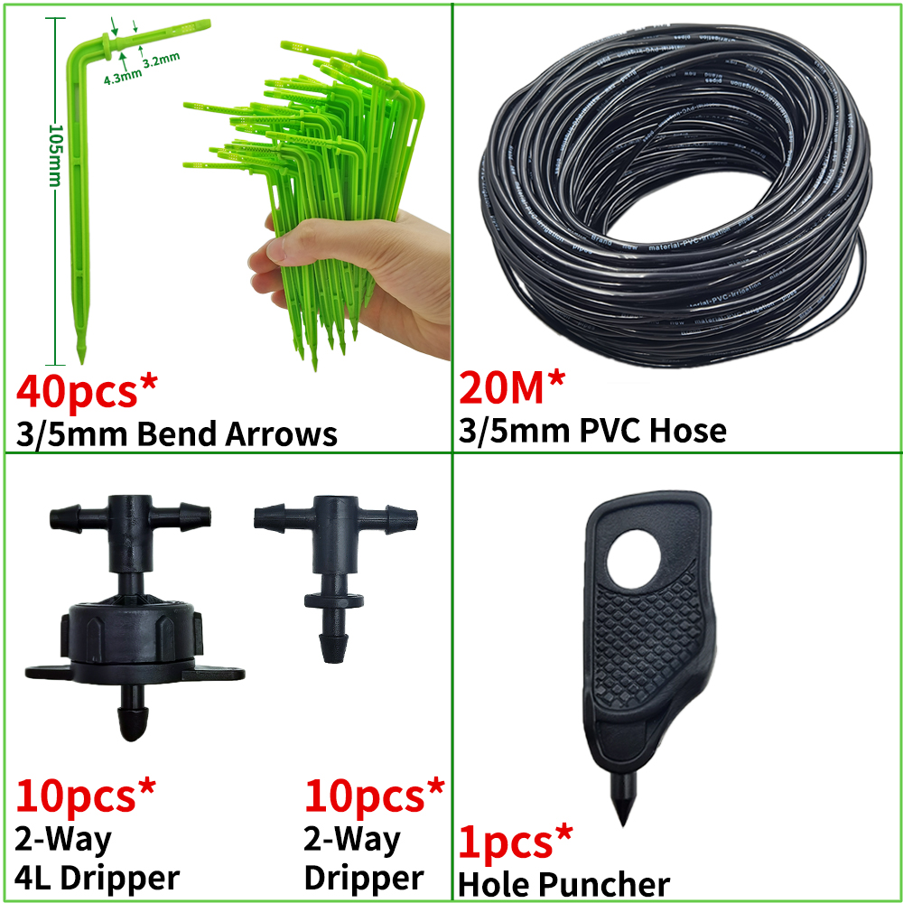 Kas Druppelirrigatie 4-weg 3/5mm Druppelpijl 2-weg Zender Irrigatie Watering Systeem voor Pot Tuin Gazon 10 set/20 set: green