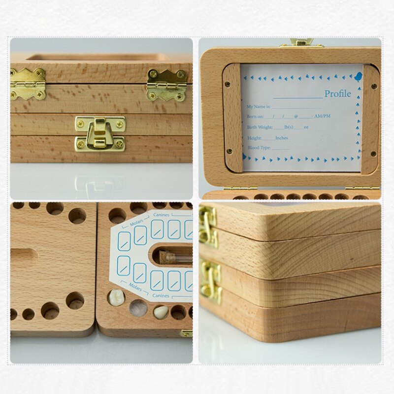 Wooden Kids Deciduous Teeth Box Children's Souvenir Tools Cartoon Baby Deciduous Teeth Box Kids Tooth Storage Boxes