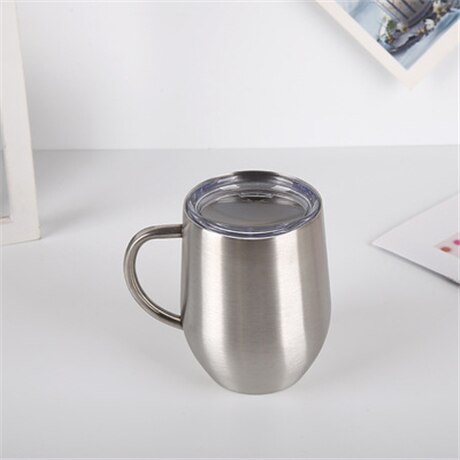 12oz ægglas vin kaffekrus vand kop 18/8 rustfrit stål isoleret vakuum 2- væg termos med / uden håndtag: Sølv