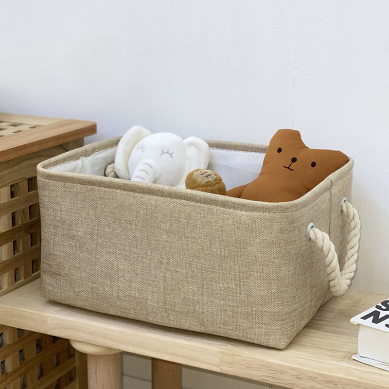 Cesta de almacenamiento de ropa, suministros para el hogar, cesta de clasificación de artículos diversos, caja organizadora de lino plegable, organizador de escritorio: M / Rojo