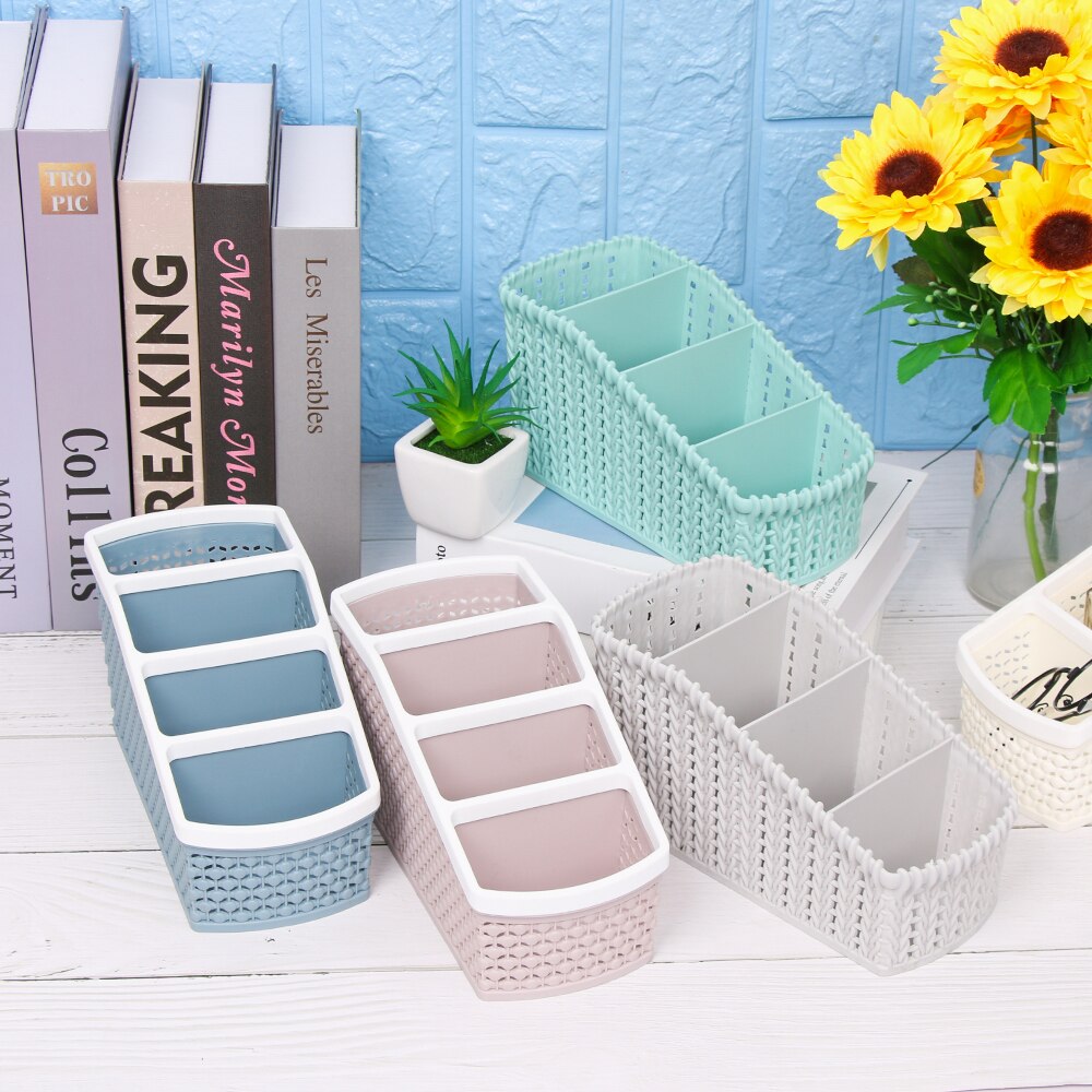 1pc rotan gevlochten multi-grid houder desktop organizer opbergdoos bureau afwerking bureau decoratie kantoorbenodigdheden schoolbenodigdheden