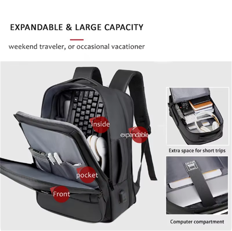 XOKY Business Travel Backpack Expandable Large Backpack USB Charging Men Backpack 15.6 Inch Laptop Backpack 2051