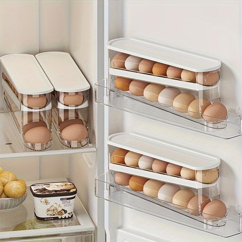Klar oppbevaringsboks til egg, plassbesparende rullende eggholder til , 1 stk., slitesterk eggorganisator i plast til kjøleskap