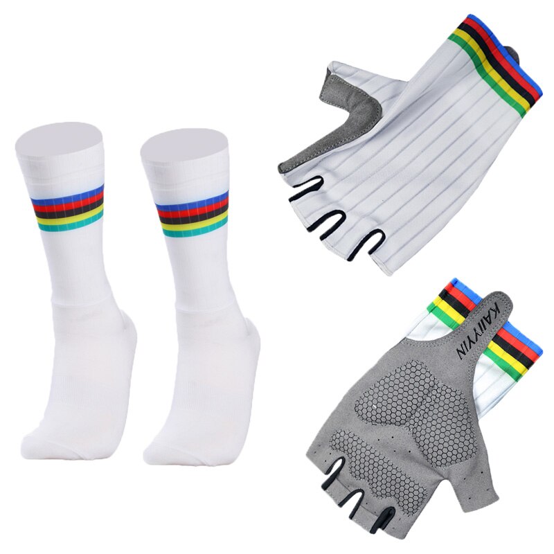 Aero Fiets Team Fietsen Handschoenen En Sokken Gecombineerd Mannen Vrouwen Fiets Handschoenen Sokken Antislip Calcetines Ciclismo Guantes ciclismo: 5se white / Glove size M