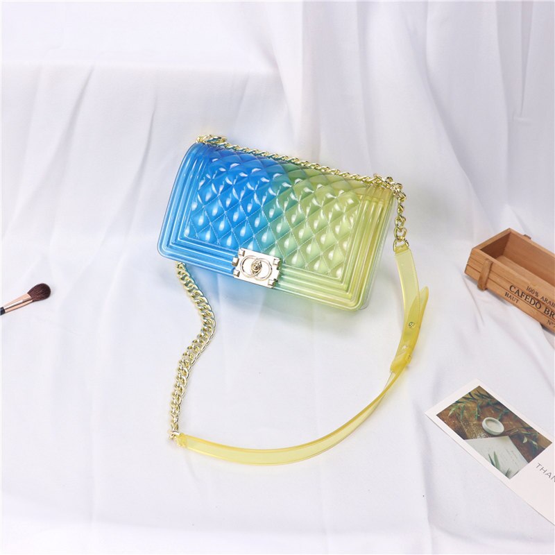 Clear Colorful Transparent Jelly Bag Gradient Candy Color Crossbody Bags Ladies Shoulder Chain Messenger Bag Sg69: Blue Yellow(Big)