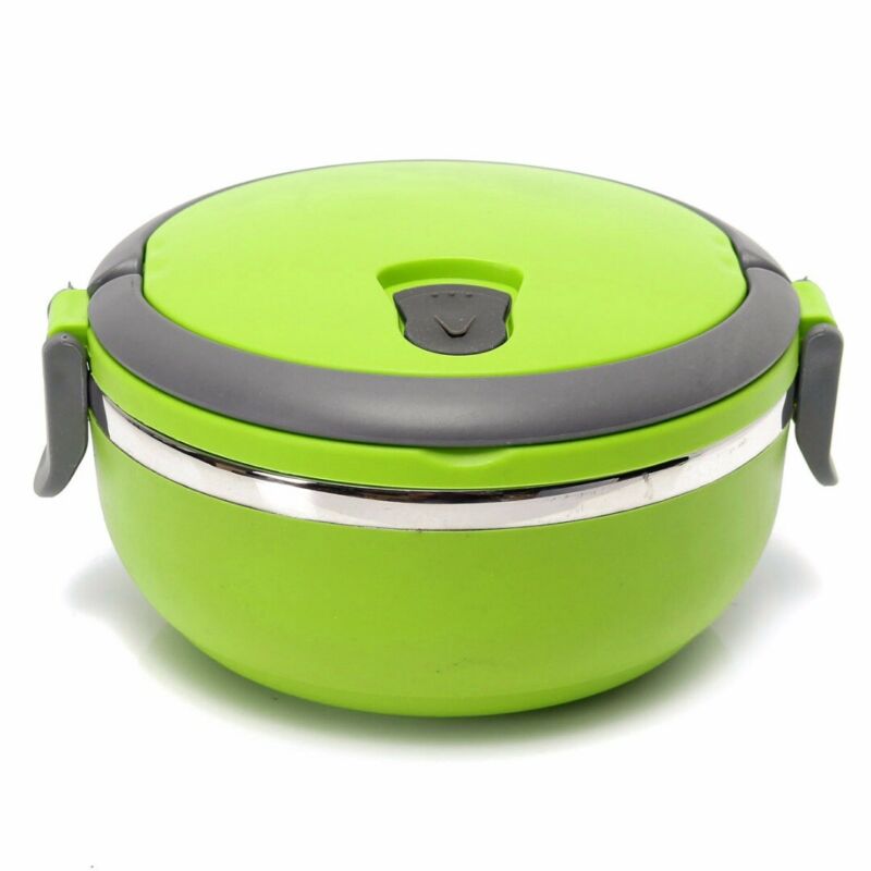 Stainless Steel Round 1 Layer Insulated Food Thermal Containers Lunch Box Case: Green