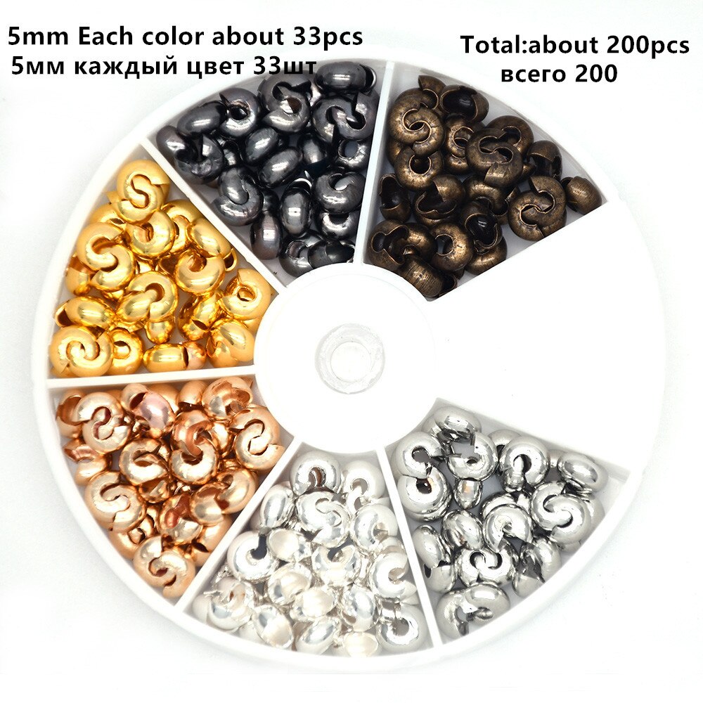 500pcs/Box 6 Colors 3mm Half Round Open Brass Crimp Beads Covers Knot Covers Beads End Tips for Jewelry Makings: Crimp bead style 4