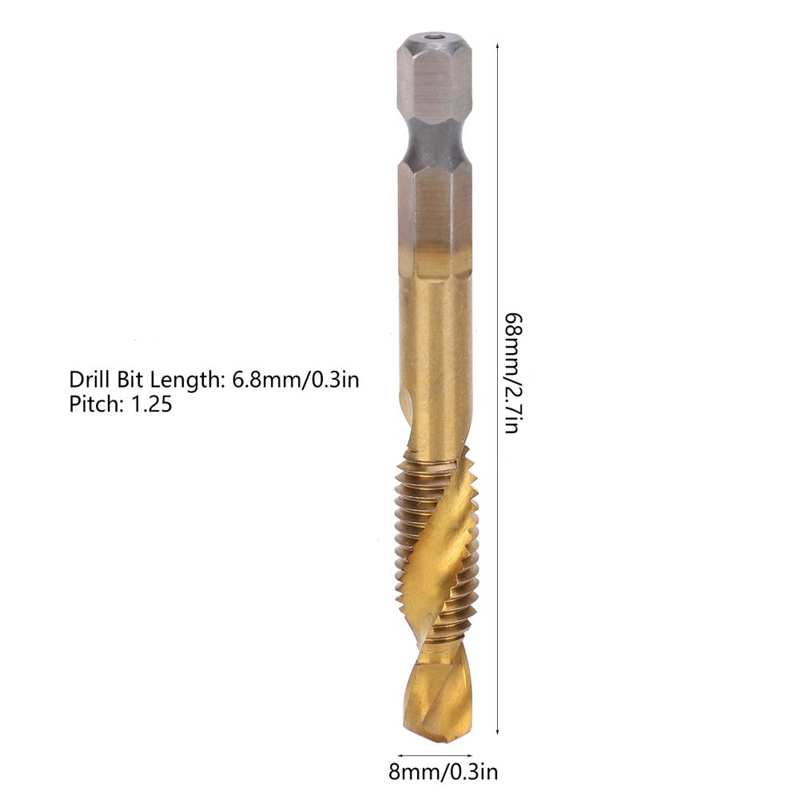 10pcs M8 HSS Screw Tap Kit High Speed Steel 6.8mm Drill Bits Hex Shank Tapping Tools Tap Drill Bits Kit