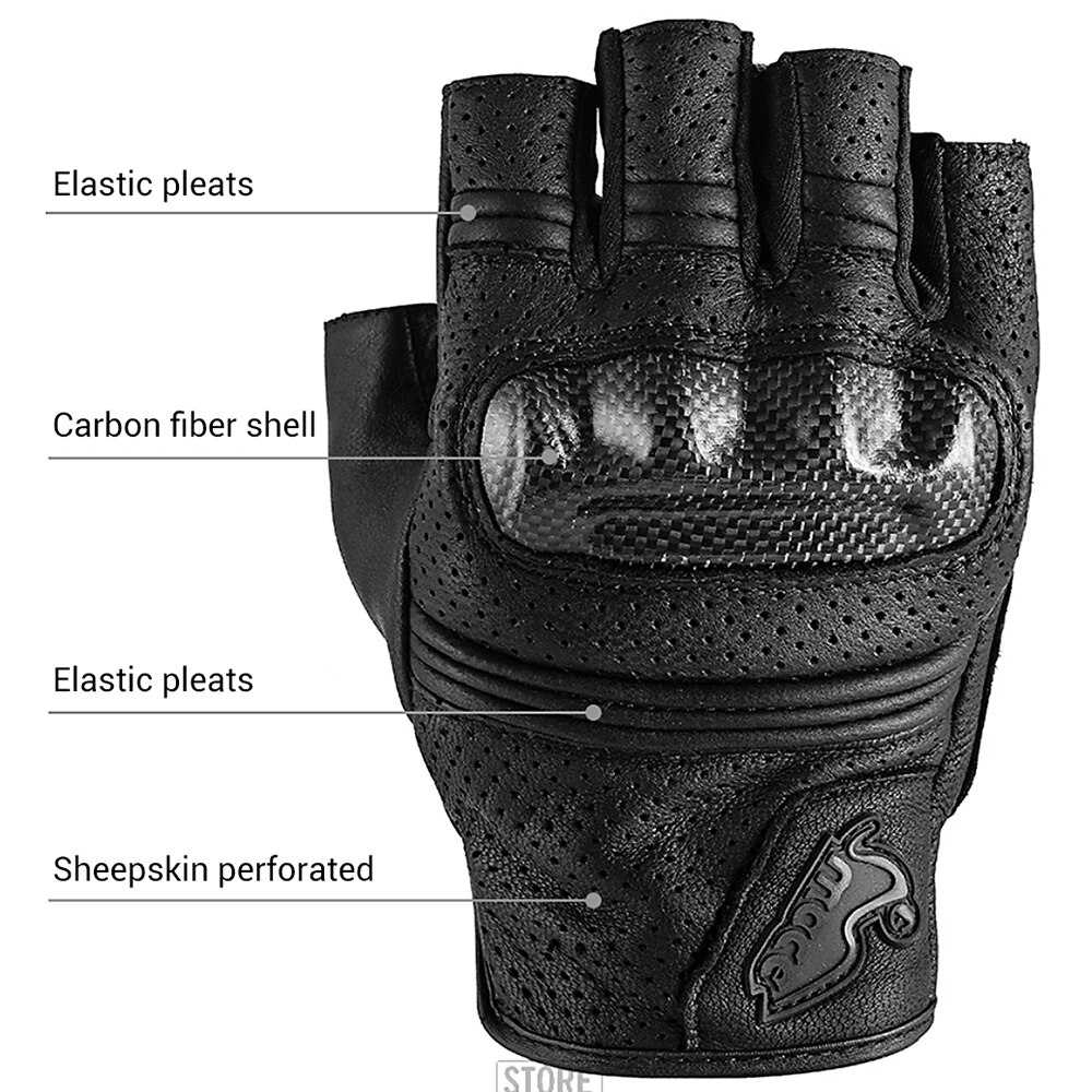 Breathable Fingerless Gloves Summer Motorcycle Gloves Sheepskin Motocross Gloves Retro Moto Motorbiker Guantes Moto
