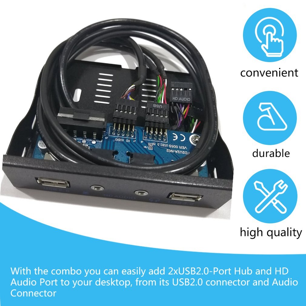 3.5'' 2-USB 2.0 Port HUB HD Audio Output Floppy Drive Expansion Front Panel Digital Mobile Rack Expanding for Your PC