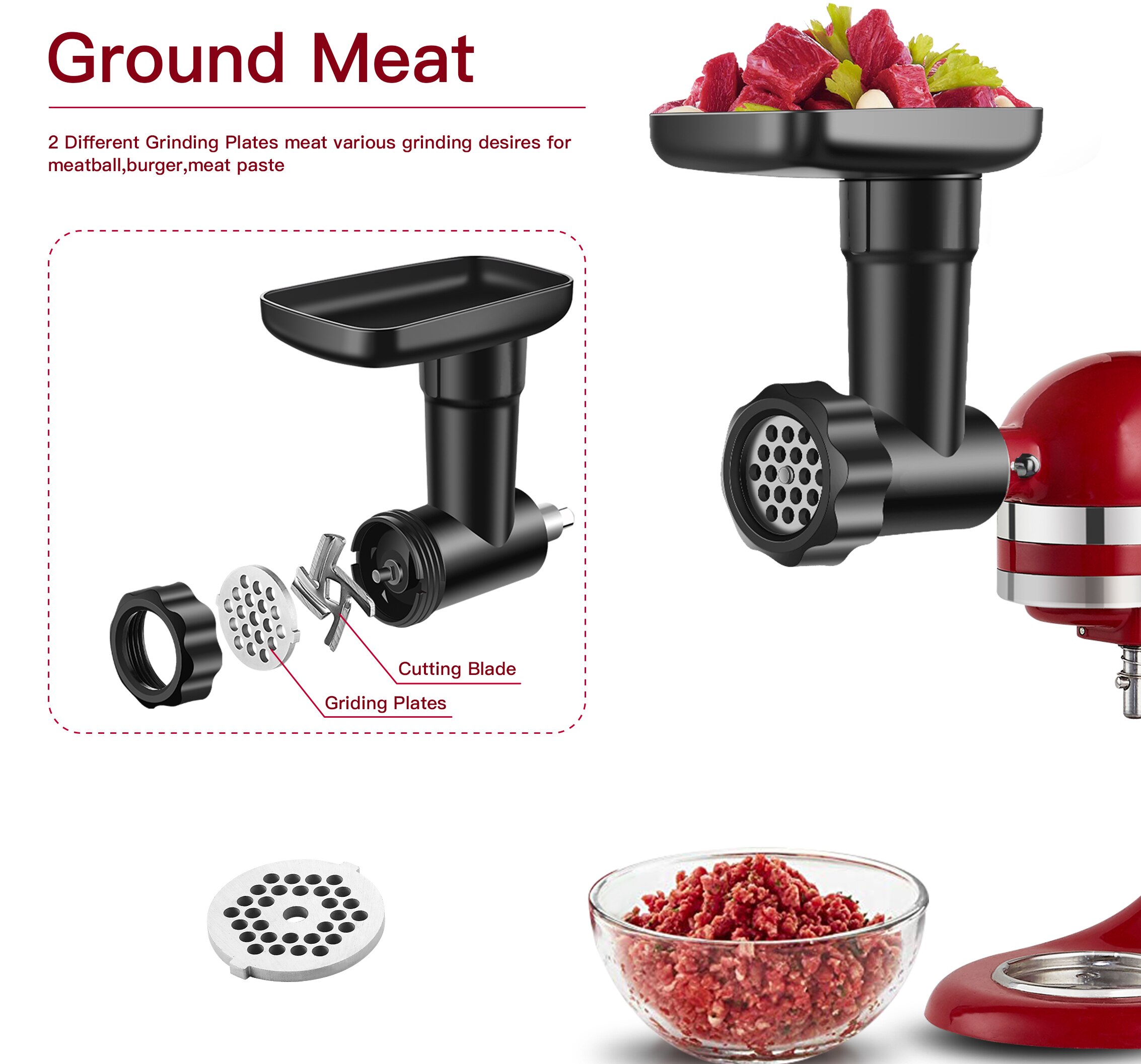 food meat grinder accessory for Kitchenaid stand mixer, including sausage filling tube kit