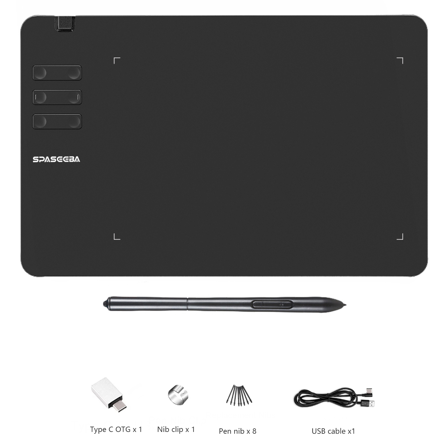 SPASEEBA T605 Tablet graficzny do rysowania / malowania / gier OSU, ultracienki tablet graficzny z rysikiem cyfrowym o poziomach 8192: Black