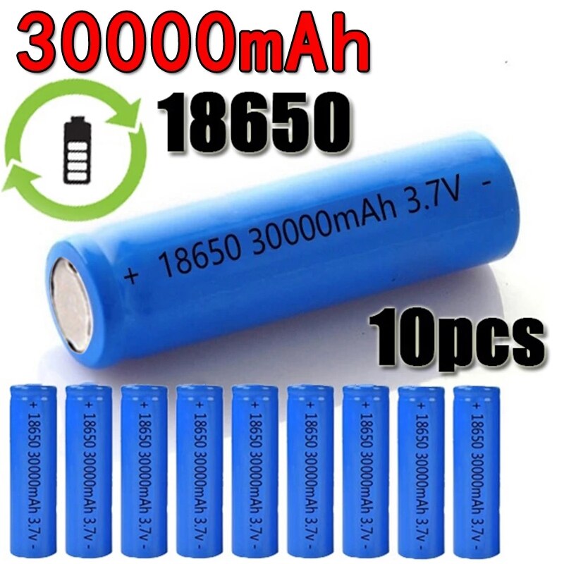 30000 mah 18650 batteri 3.7v li-ion batteri li-ion oppladbart batteri for led lommelykt elektronisk gadget kabinett