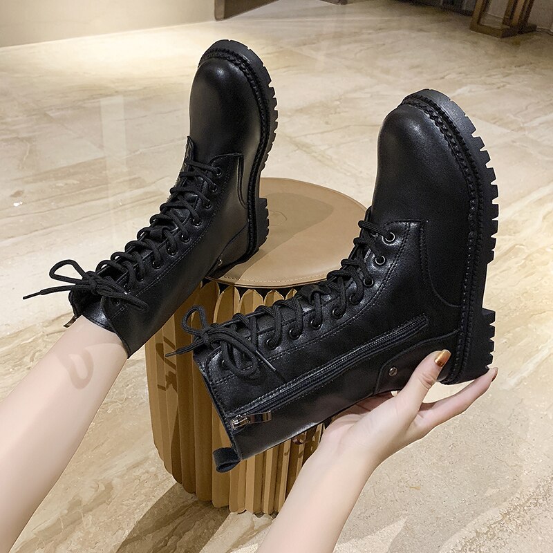 Buty białe buty ze skórki cielęcej zamek luksusowy projektant okrągły nosek niski głaz robić połowy łydki gumowe Med panie Lolita moda jesień