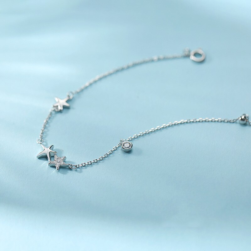 ANENJERY lune étoile Imitationn perle Bracelet à breloques 925 argent Sterling dégradé pierre de lune Zircon Bracelet pour les femmes S-B304