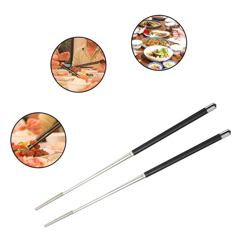 1 par 304 ätpinnar i rostfritt stål svarta koreanska halkfria ätpinnar mat chopstick porslin bestick porslin