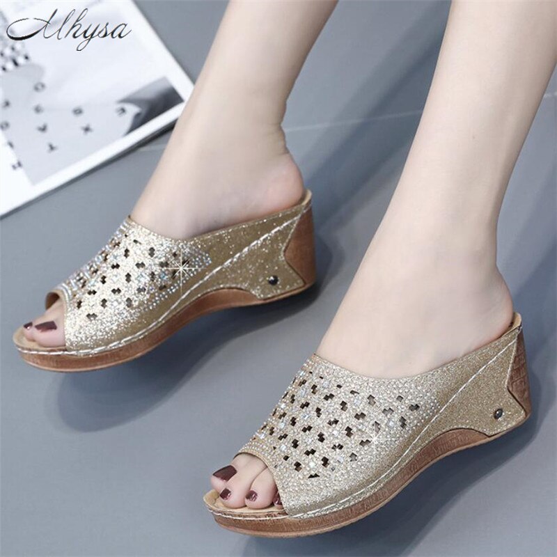 Mhysa Women's Casual Hollow Out Roman style Wedges Platform shoes Slides High Heels Thick Shoes women Sandals