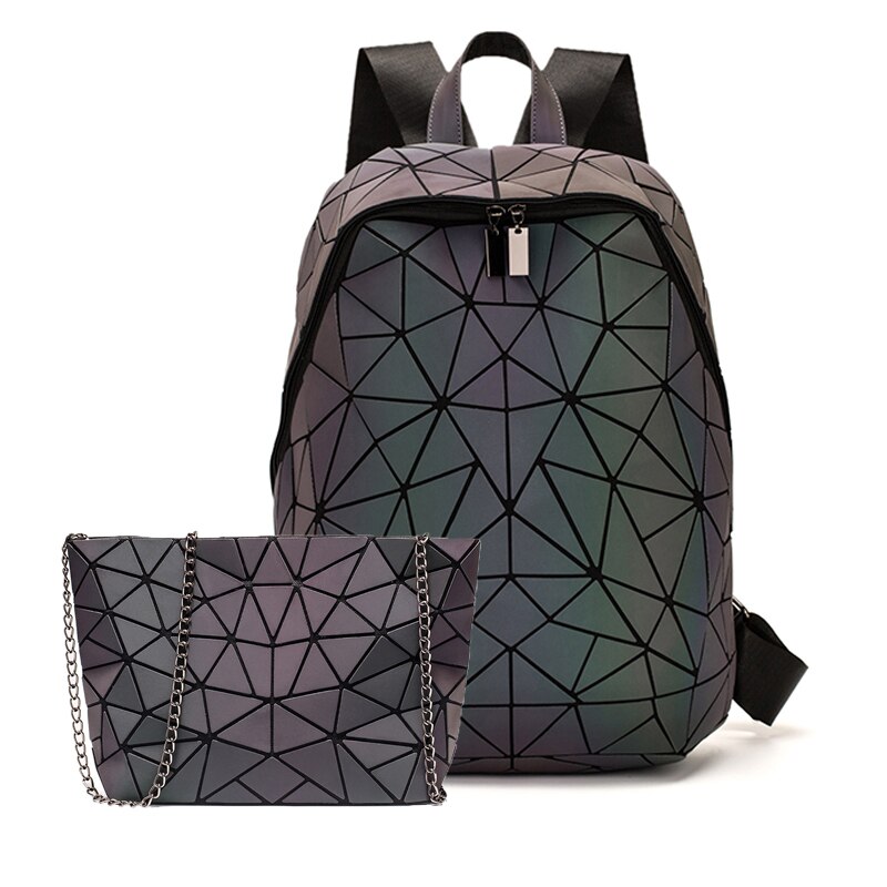 DIOMO lumineux irrégulier Triangle grande capacité école voyage sac à dos pour les femmes sac à dos femme ordinateur portable sac à dos coréen: 2pcs Luminous TypeB