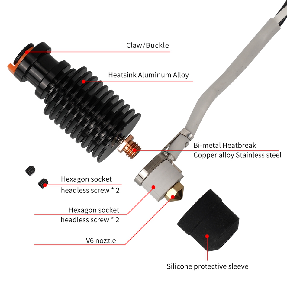E3D V6 Hotend 24V 50W tête d'impression à noyau chauffant en céramique pour extrudeuse Voron 2.4 Prusa DDB Ender 3 CR10 MK3S imprimante 3D j-head