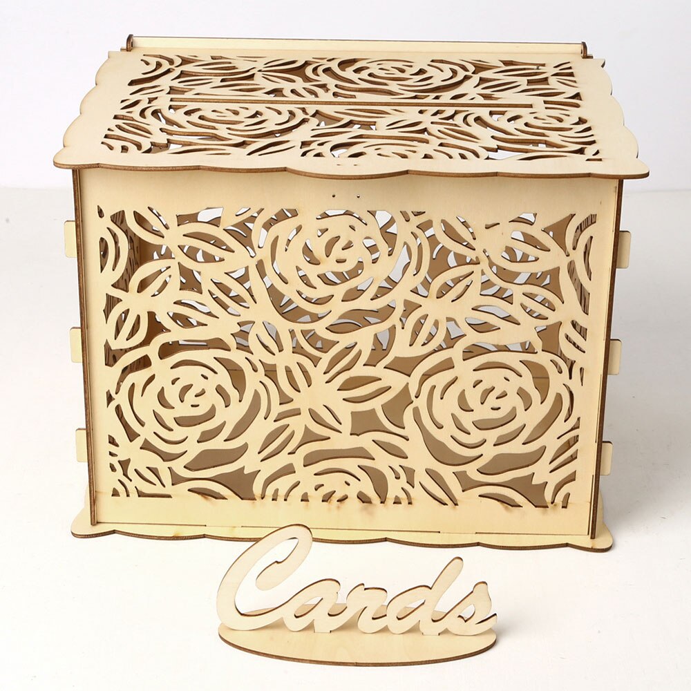 Houten doos voor trouwkaarten, bruiloftbenodigdheden, doe-het-zelf, paar, hert, vogel, bloemenpatroon, raster, visitekaartje, houten doos: Jm01372 grote