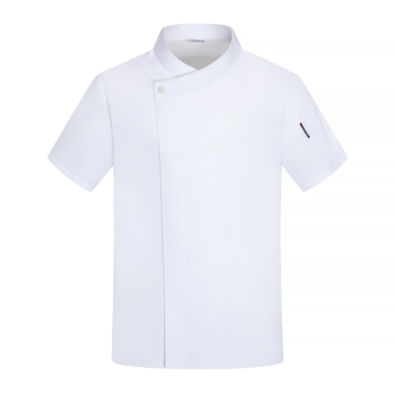 Chef Uniform Short Sleeve Summer Workwear Solid Color Slant Collar Unisex For Kitchen Staff