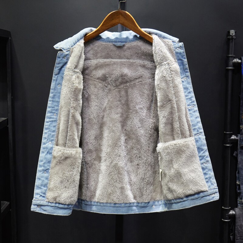 Stor størrelse vinterjakke mænd jeans tykkere varm mænd denimjakke streetwear hip hop casaco masculino overfrakke  jj60jk