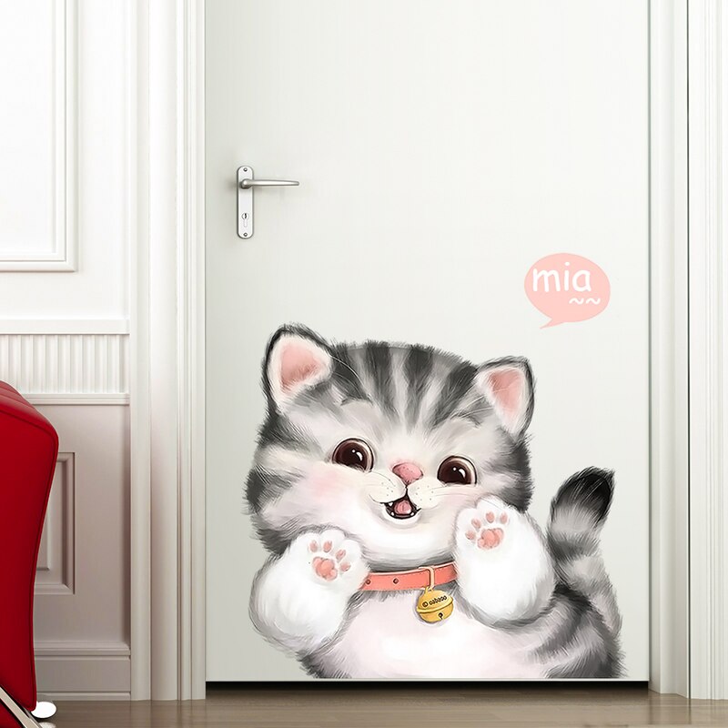 Cartoon wall stickers cute cat sticker bedroom decor girl room decoration self-adhesive home decor living room wall decor