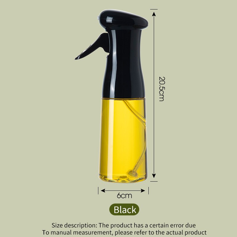 Olie spray fles barbecue spray pneumatische fitness keuken olie spray fles eetbare olie olijfolie olie controle sproeier verneveling: Zwart 210ml