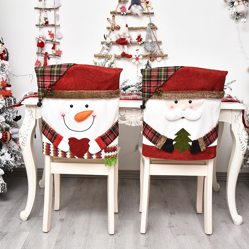 54 x 48 cm juledekoration stolebetræk blødt flannel stof santa snemand elg skammelmåtte til hjemmefest spisestue