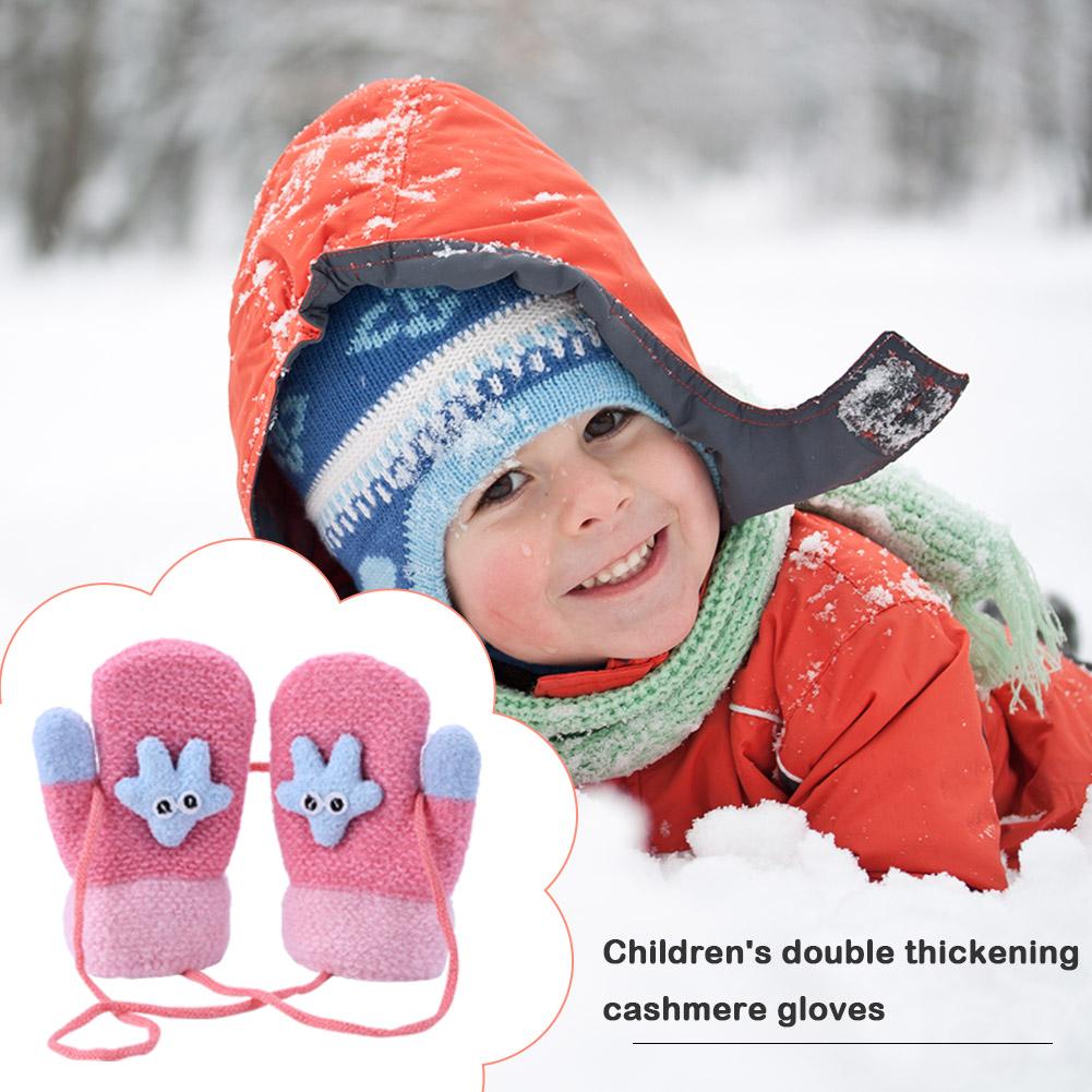 1 Pair Children Cartoon Gloves Thicken Imitation Lamb Fleece Autumn Winter Warm Girls Boys Apparel Accessories