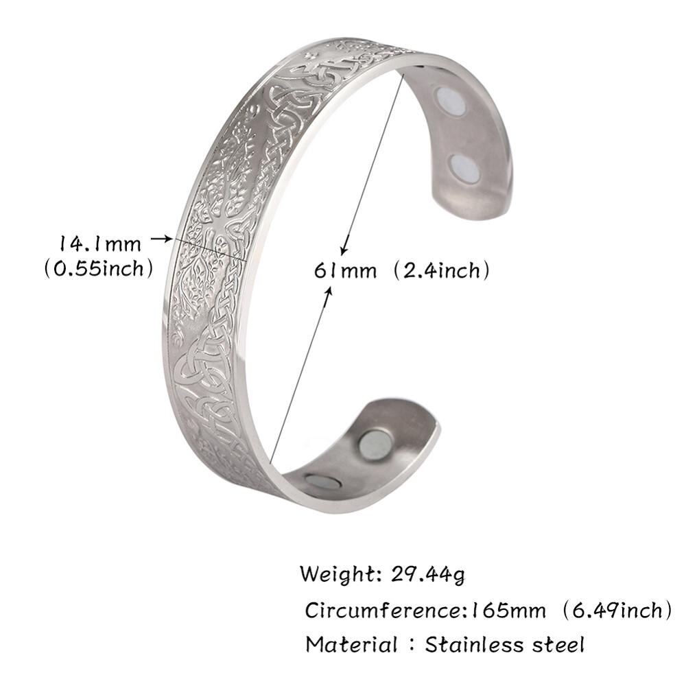 Skyrim – Bracelet Viking en acier inoxydable pour hommes et femmes, bijoux à nœuds d&#39;amour sans fin, arbre de vie, oiseaux, manchette de thérapie magnétique,: Style 2 steel