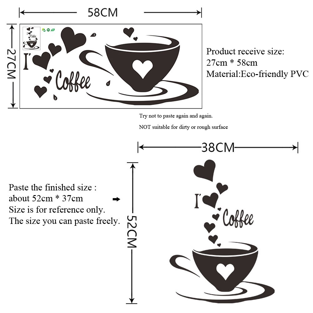 Coffee Cup Wall Sticker Living Room Bedroom Home Decoration Wallpaper Restaurant Removable Mural Cafe Decor Stickers