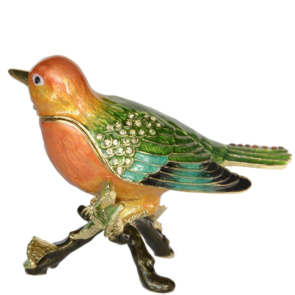 Vogel Op Baars Trinket Doos Metalen Sieraden Container Ketting Houder Bejeweled Vogel Miniatuur Beeldjes Decoratie